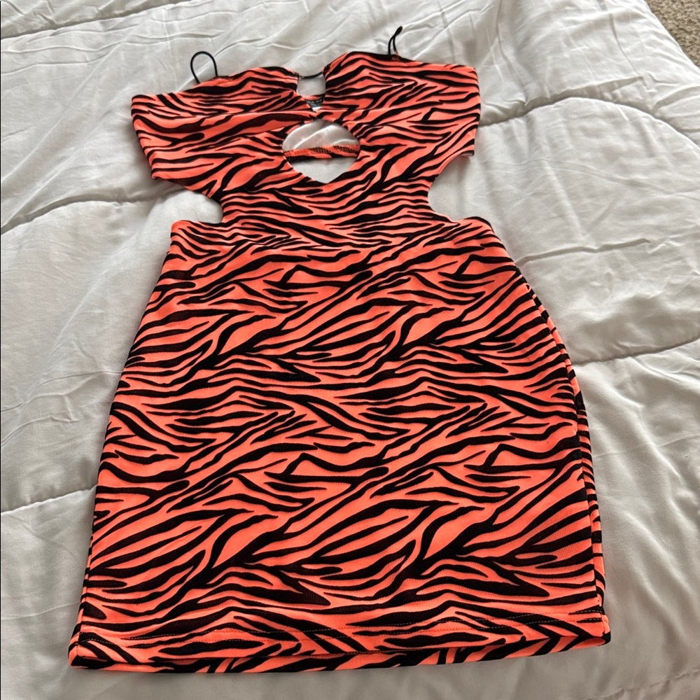SHEIN Orange and Black Zebra Print Mini Dress